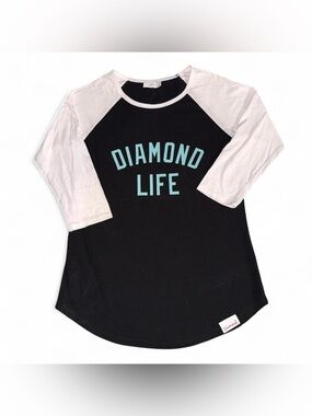 Diamond Supply Co. Black & White Raglan with Teal 'Diamond Life' Print